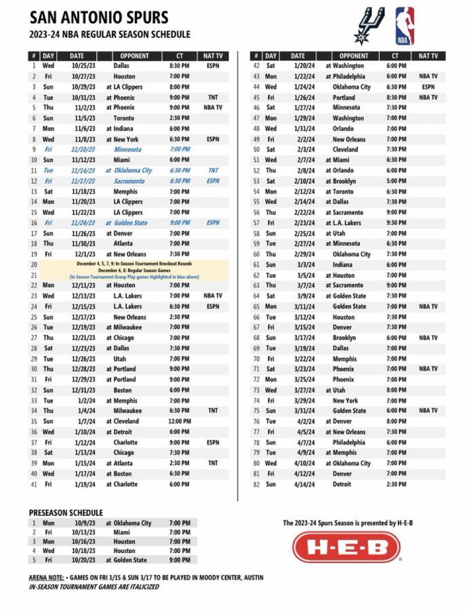 Spurs League Schedule: Fixtures, Times, and TV Listings.