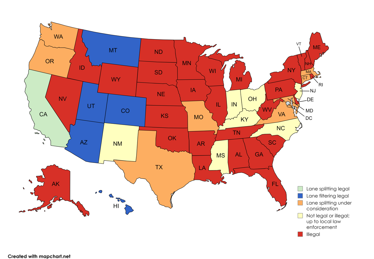 Ride Safe: In What States Is Lane Splitting Legal? Understand the Rules!