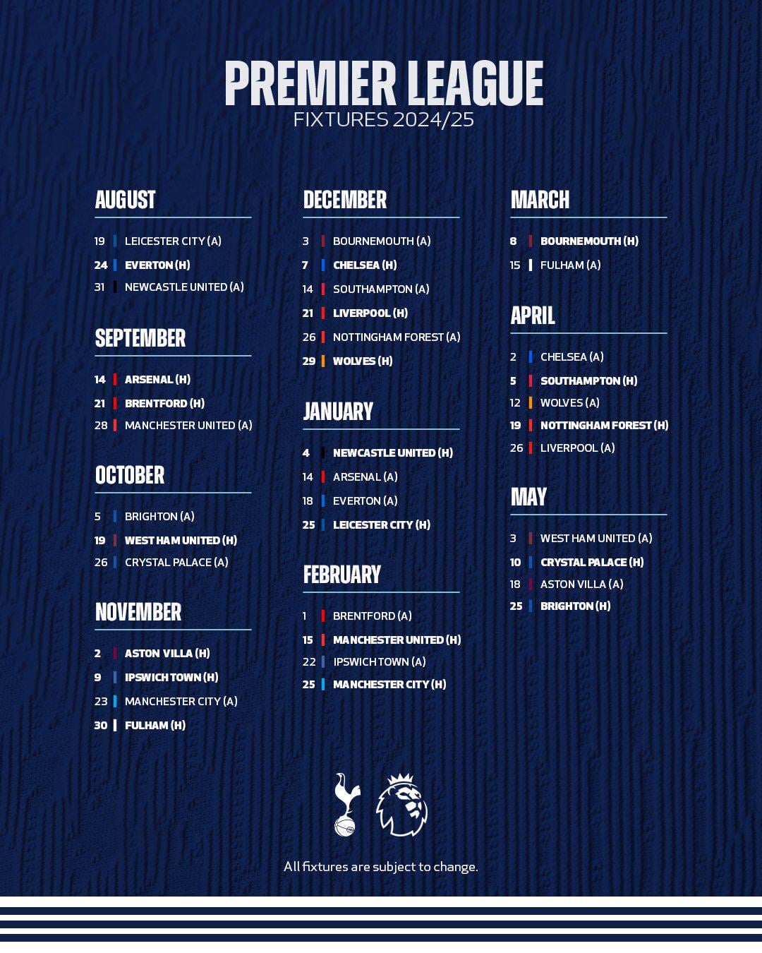 Spurs League Schedule: Fixtures, Times, and TV Listings.