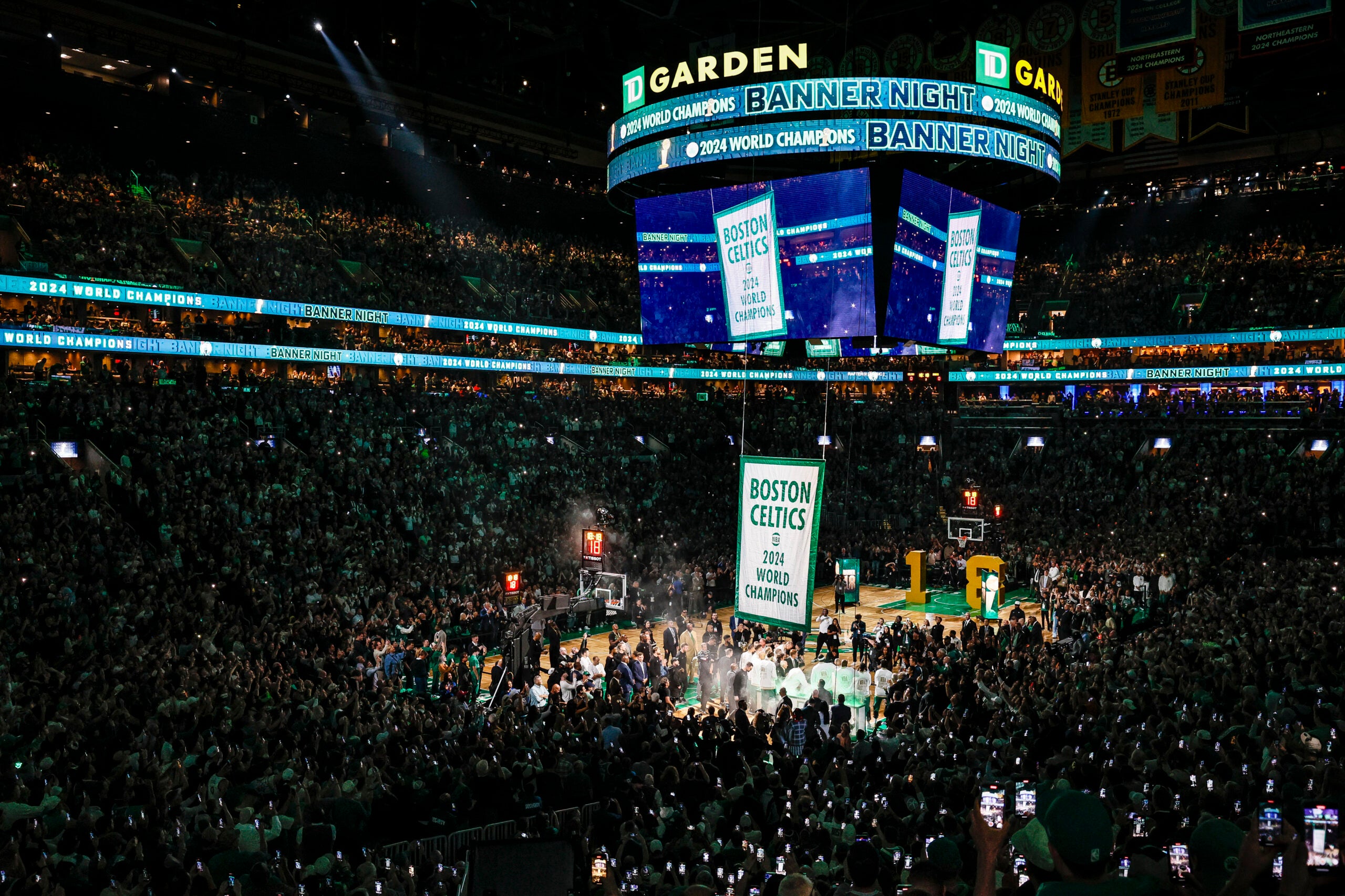 Celtics banners TD Garden display history and legends names