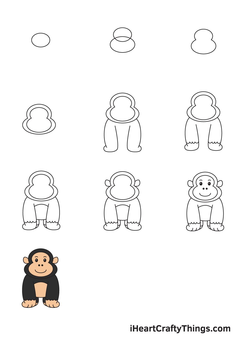 Draw Gorilla Easily Step by Step Guide with Basic Shapes