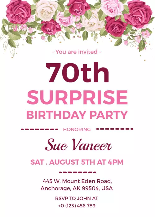 70th Birthday Party Invite Templates Find Free Printable Options Now